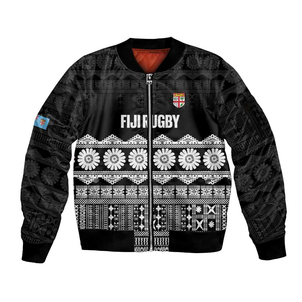 Fiji Tapa Rugby Custom Sleeve Zip Bomber Jacket Go Fijiana - Polynesian Pride