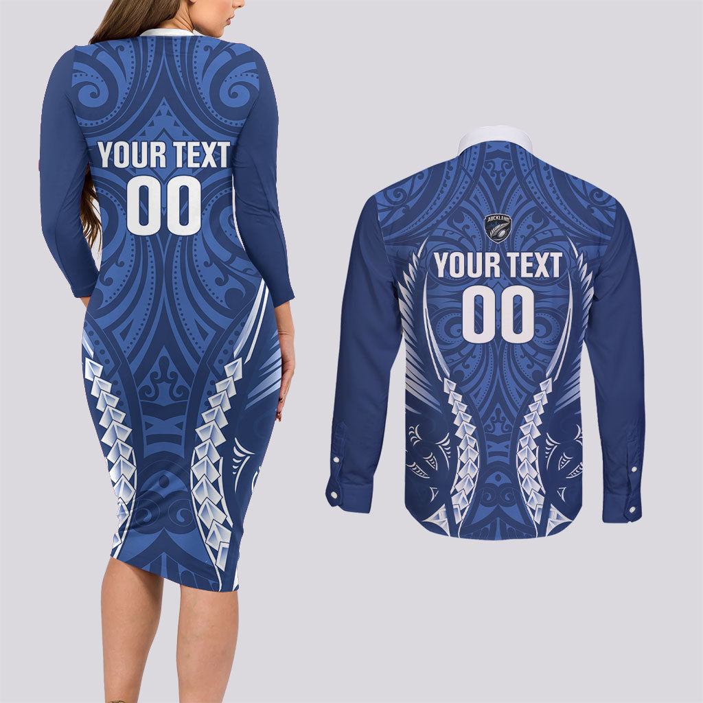 Auckland 2026 Rugby Custom Couples Matching Long Sleeve Bodycon Dress and Long Sleeve Button Shirt NZ Maori Silver Fern