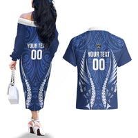 Auckland 2026 Rugby Custom Couples Matching Off The Shoulder Long Sleeve Dress and Hawaiian Shirt NZ Maori Silver Fern LT14 - Polynesian Pride