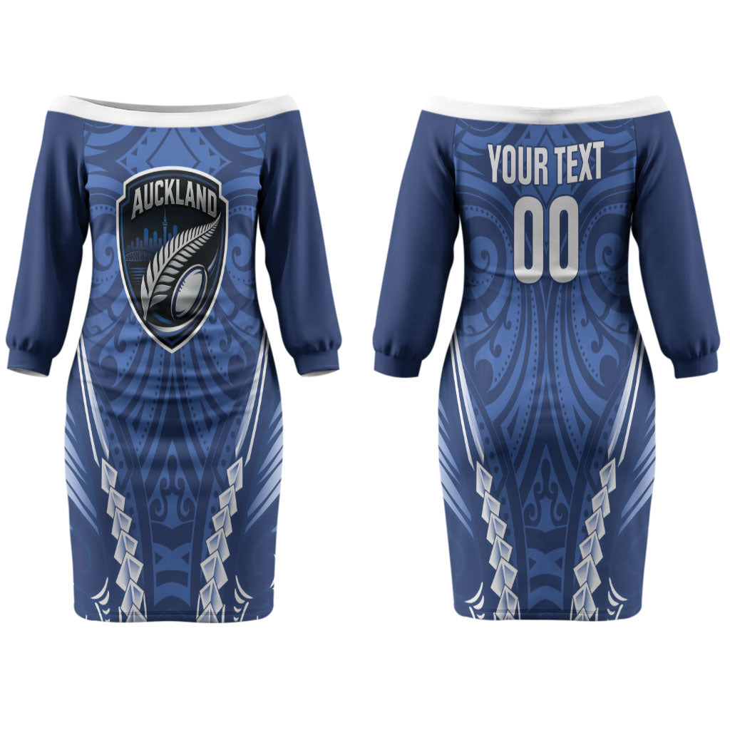 Auckland 2026 Rugby Custom Couples Matching Off The Shoulder Long Sleeve Dress and Long Sleeve Button Shirt NZ Maori Silver Fern LT14 - Polynesian Pride