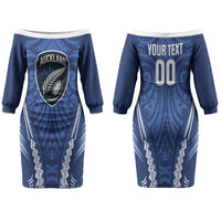 Auckland 2026 Rugby Custom Couples Matching Off The Shoulder Long Sleeve Dress and Long Sleeve Button Shirt NZ Maori Silver Fern LT14 - Polynesian Pride