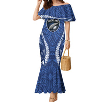 Auckland 2026 Rugby Custom Family Matching Mermaid Dress and Hawaiian Shirt NZ Maori Silver Fern LT14 Mom's Dress Blue - Polynesian Pride