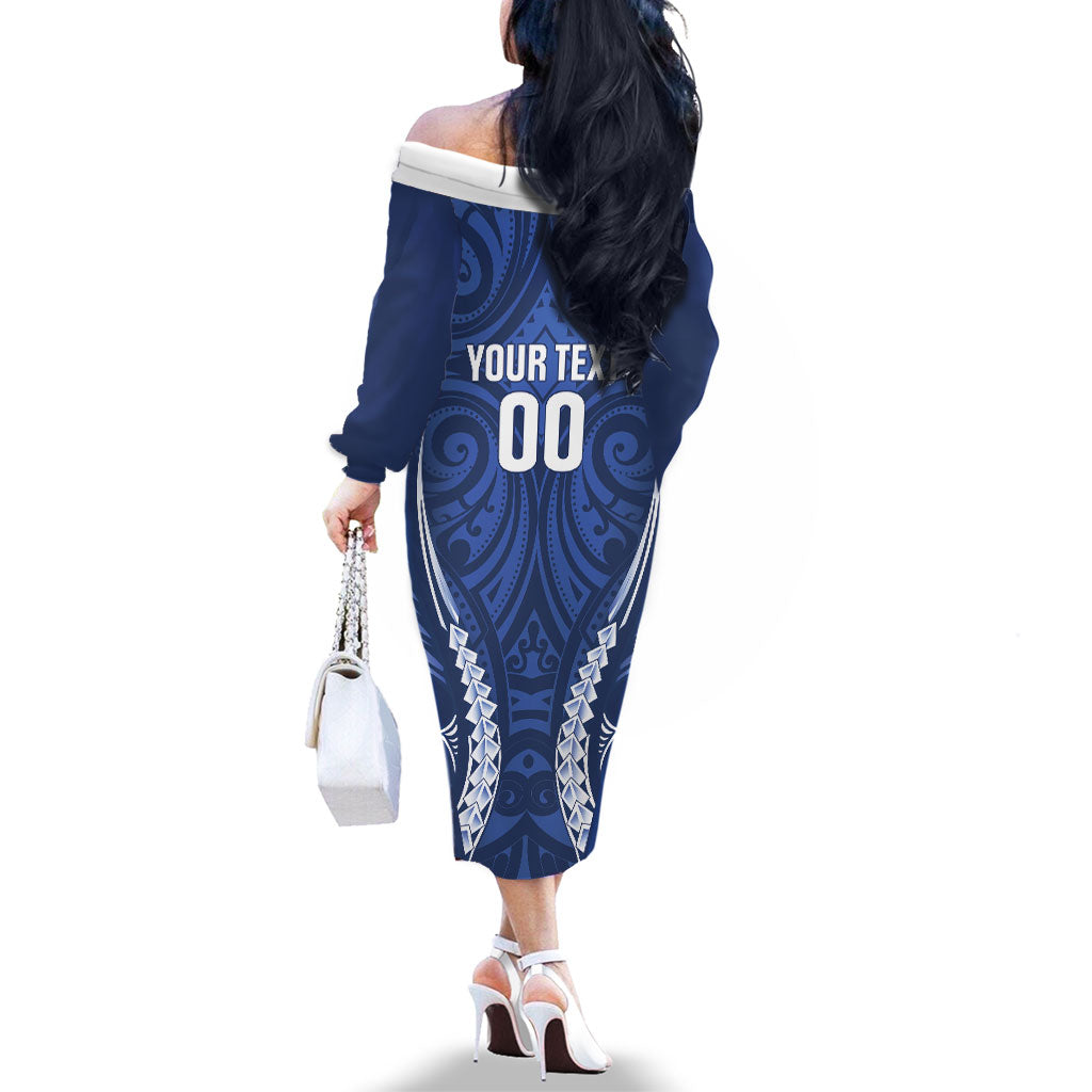 Auckland 2026 Rugby Custom Family Matching Off The Shoulder Long Sleeve Dress and Hawaiian Shirt NZ Maori Silver Fern LT14 - Polynesian Pride