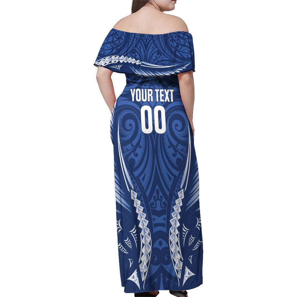 Auckland 2026 Rugby Custom Family Matching Off Shoulder Maxi Dress and Hawaiian Shirt NZ Maori Silver Fern LT14 - Polynesian Pride