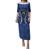 Auckland 2026 Rugby Custom Family Matching Puletasi and Hawaiian Shirt NZ Maori Silver Fern LT14 Mom's Dress Blue - Polynesian Pride