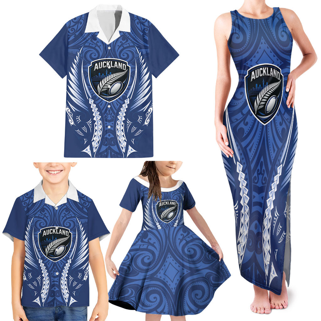 Auckland 2026 Rugby Custom Family Matching Tank Maxi Dress and Hawaiian Shirt NZ Maori Silver Fern