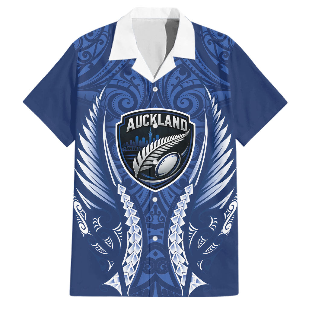 Auckland 2026 Rugby Custom Family Matching Tank Maxi Dress and Hawaiian Shirt NZ Maori Silver Fern LT14 Dad's Shirt - Short Sleeve Blue - Polynesian Pride