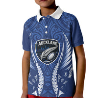 Auckland 2026 Rugby Custom Kid Polo Shirt NZ Maori Silver Fern LT14 Kid Blue - Polynesian Pride