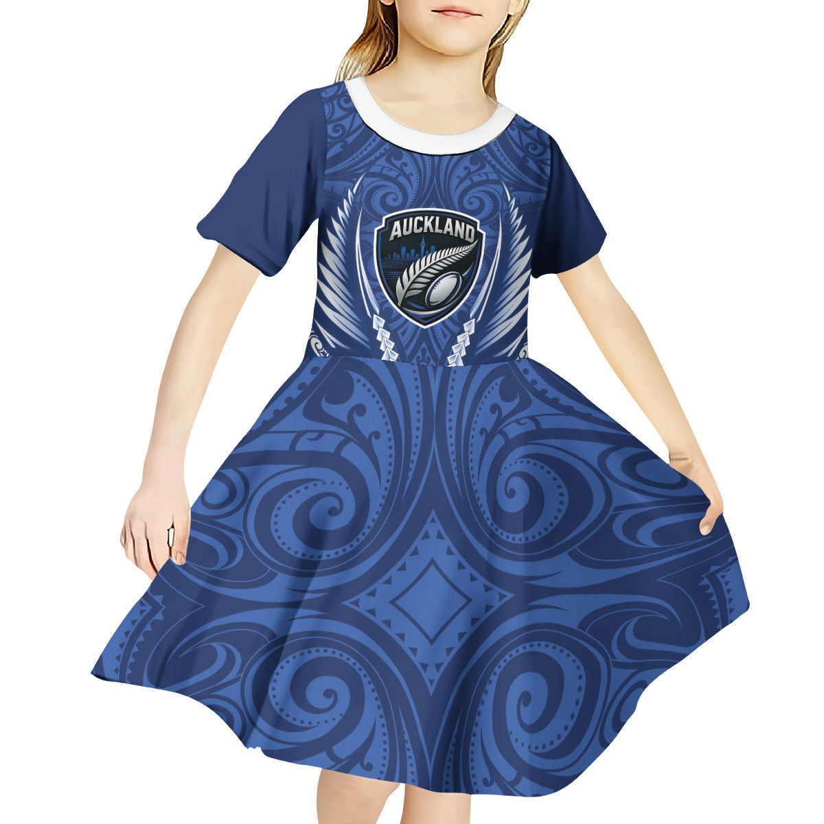 Auckland 2026 Rugby Custom Kid Short Sleeve Dress NZ Maori Silver Fern