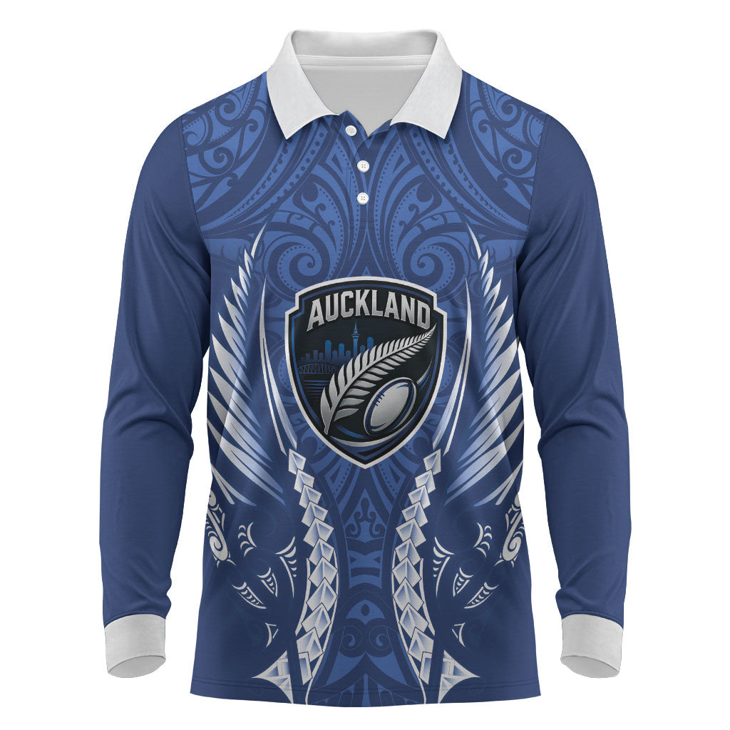 Auckland 2026 Rugby Custom Long Sleeve Polo Shirt NZ Maori Silver Fern