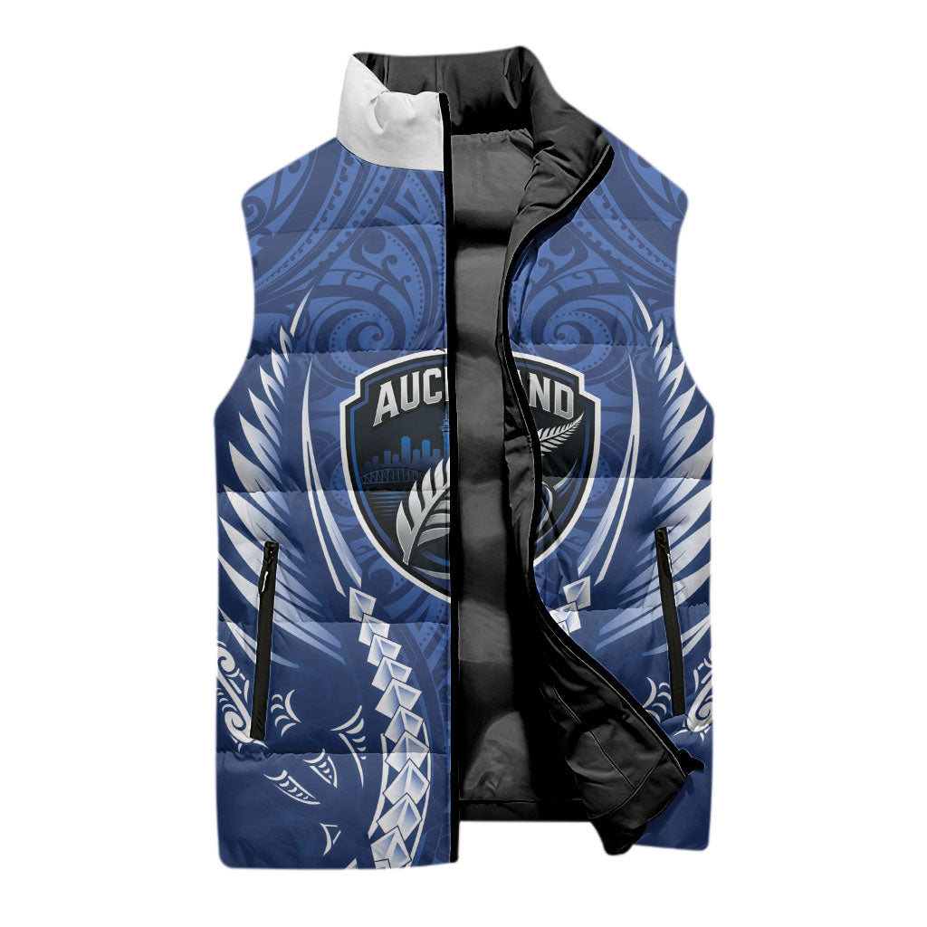 Auckland 2026 Rugby Custom Sleeveless Puffer Jacket NZ Maori Silver Fern LT14 - Polynesian Pride