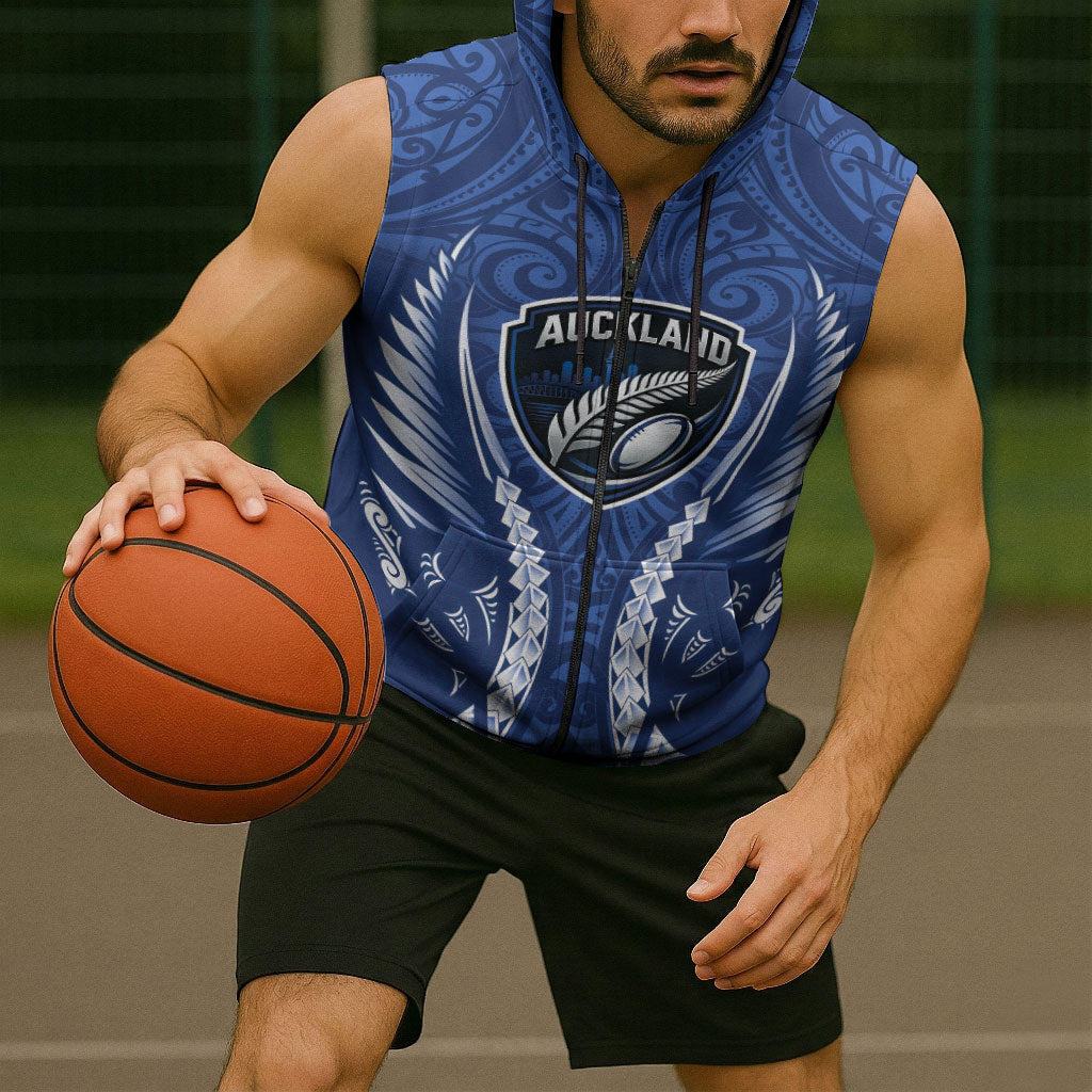 Auckland 2026 Rugby Custom Sleeveless Zip Hoodie NZ Maori Silver Fern