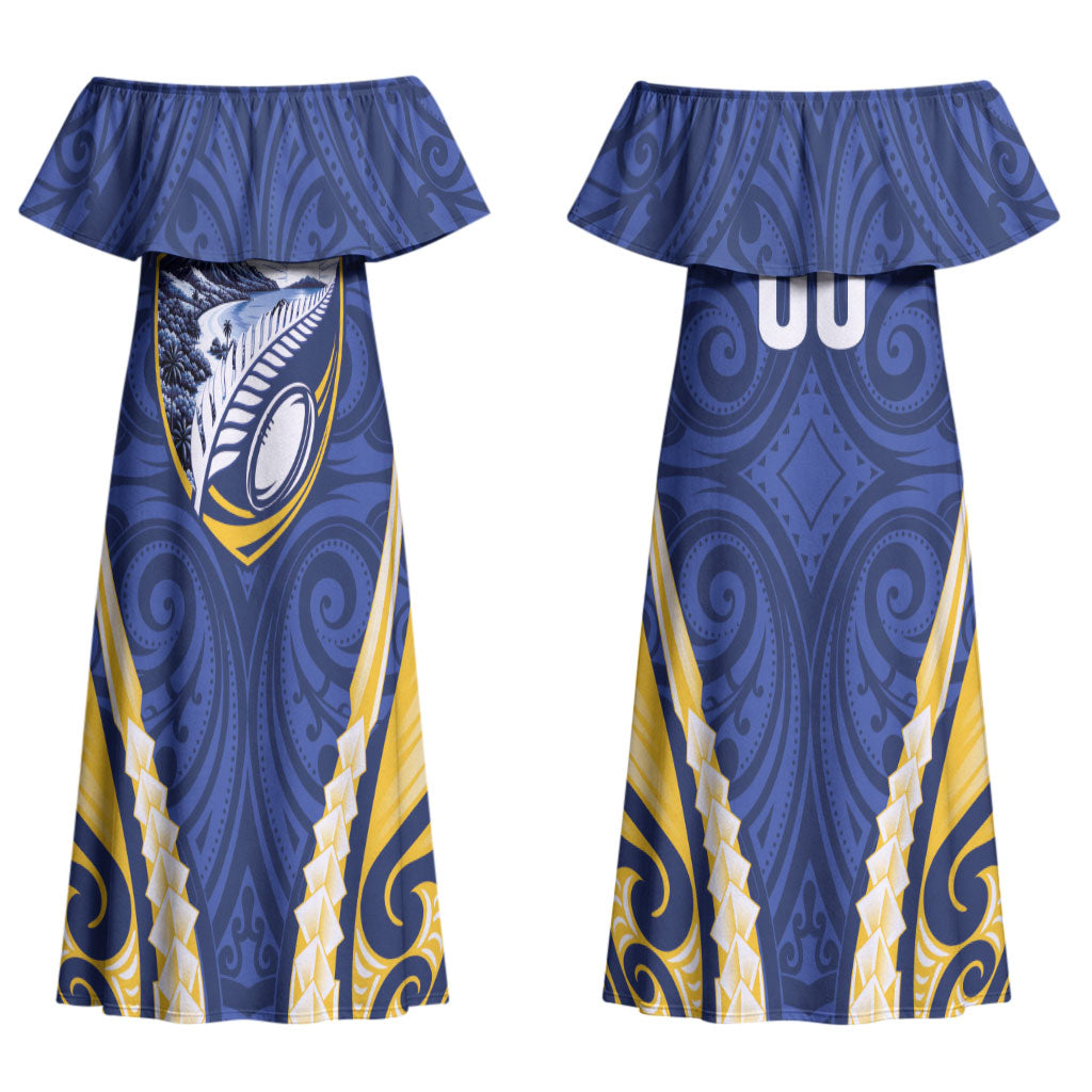 Bay of Plenty 2026 Rugby Custom Couples Matching Off Shoulder Maxi Dress and Hawaiian Shirt NZ Maori Silver Fern LT14 - Polynesian Pride
