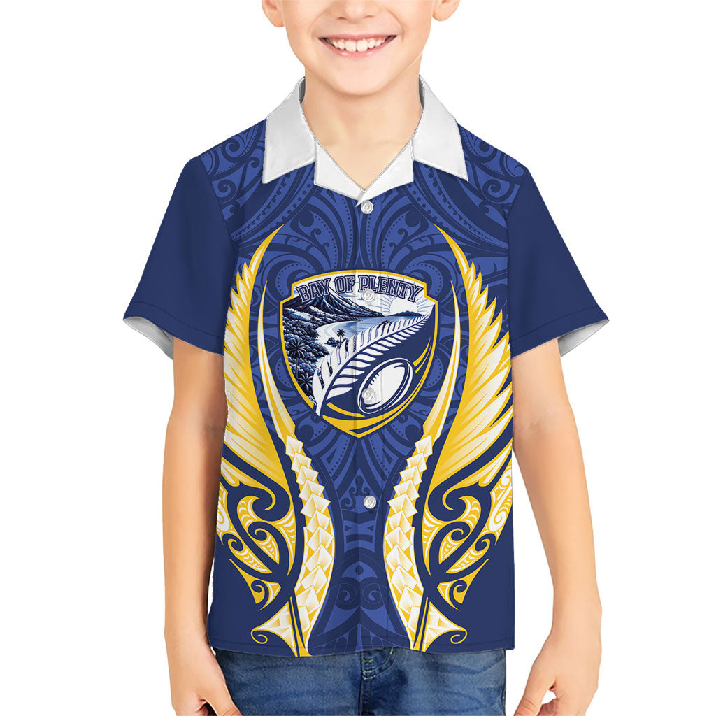 Bay of Plenty 2026 Rugby Custom Family Matching Long Sleeve Bodycon Dress and Hawaiian Shirt NZ Maori Silver Fern LT14 Son's Shirt Blue - Polynesian Pride