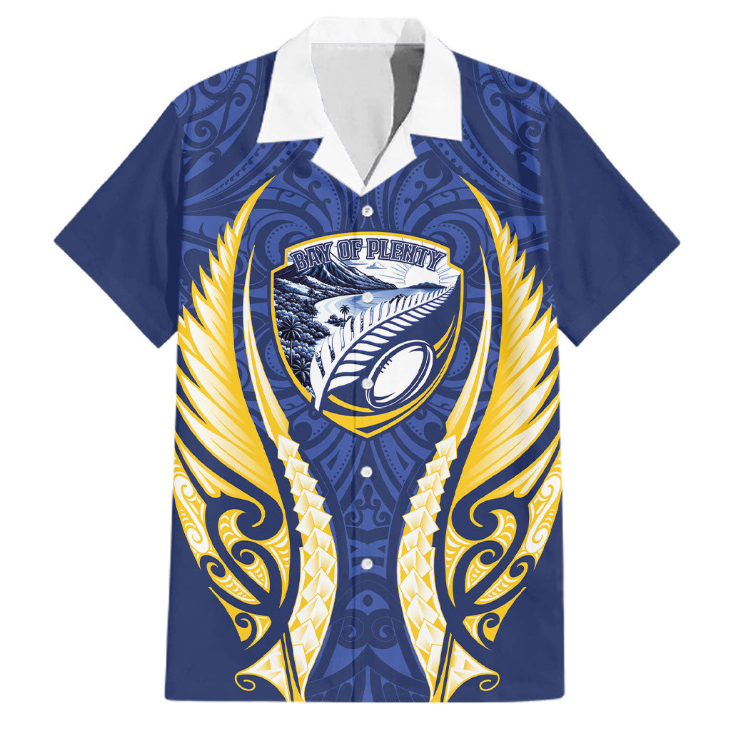 Bay of Plenty 2026 Rugby Custom Family Matching Off Shoulder Short Dress and Hawaiian Shirt NZ Maori Silver Fern LT14 Dad's Shirt - Short Sleeve Blue - Polynesian Pride