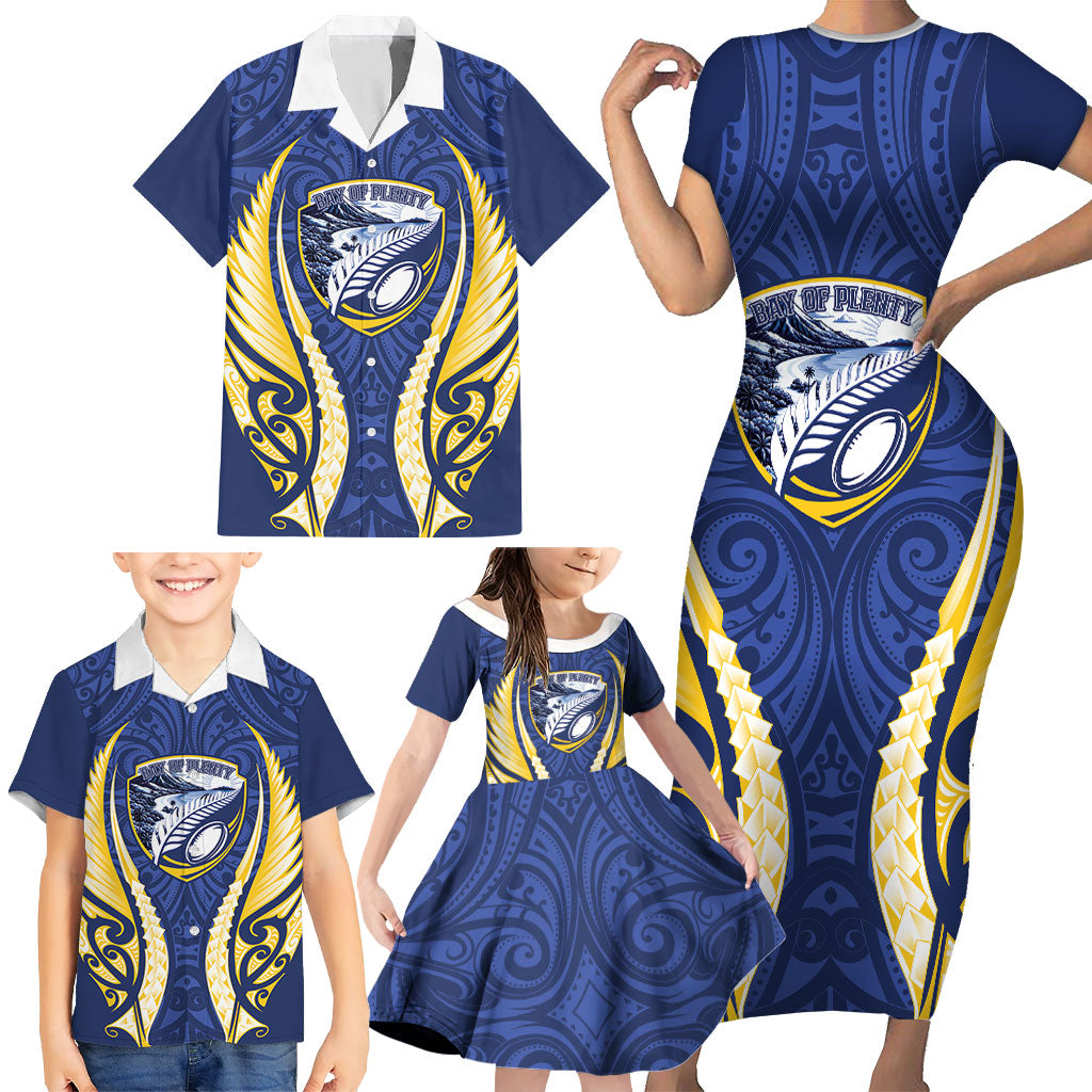 Bay of Plenty 2026 Rugby Custom Family Matching Short Sleeve Bodycon Dress and Hawaiian Shirt NZ Maori Silver Fern LT14 - Polynesian Pride