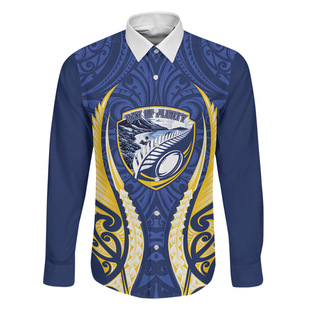 Bay of Plenty 2026 Rugby Custom Family Matching Summer Maxi Dress and Hawaiian Shirt NZ Maori Silver Fern LT14 Dad's Shirt - Long Sleeve Blue - Polynesian Pride