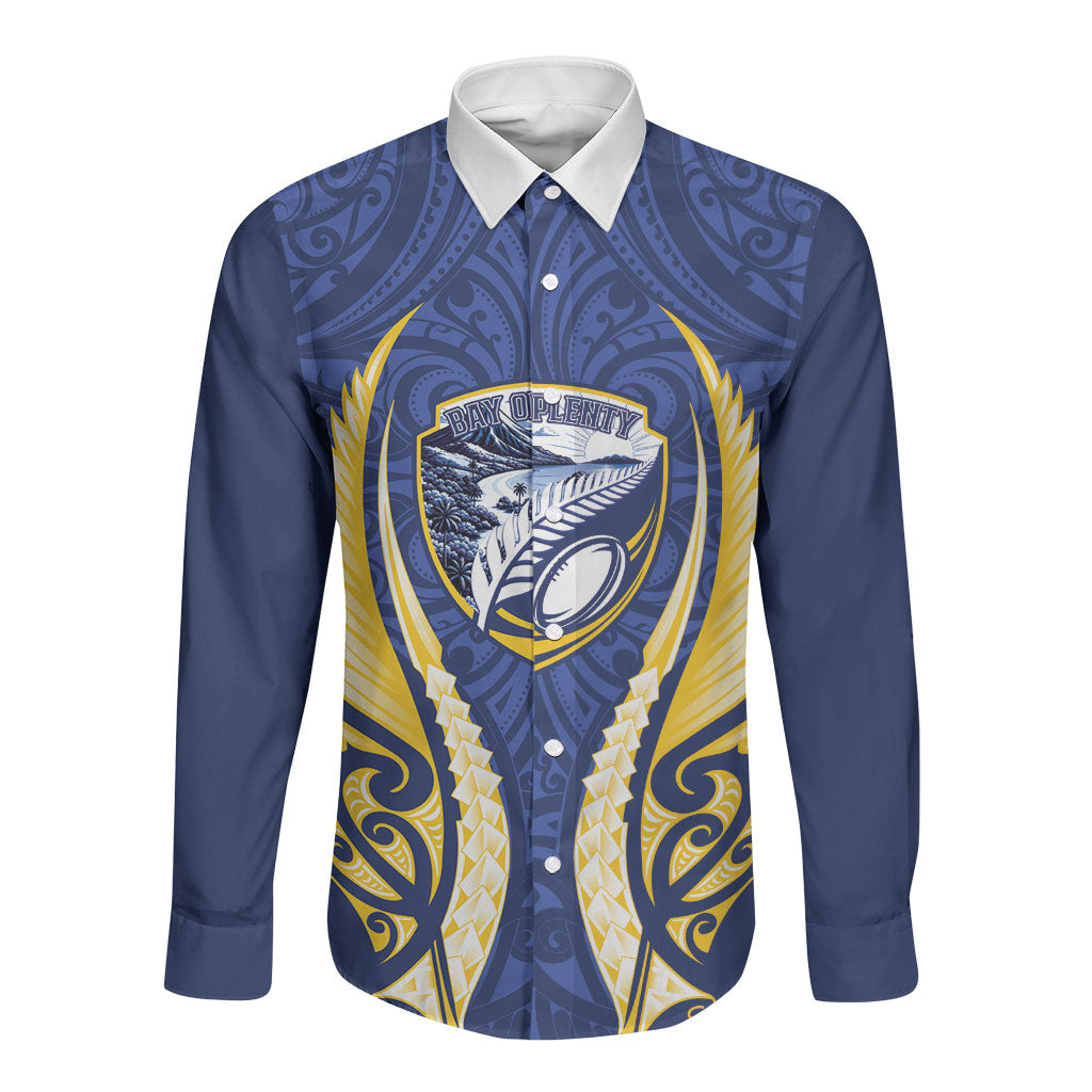 Bay of Plenty 2026 Rugby Custom Long Sleeve Button Shirt NZ Maori Silver Fern LT14 Unisex Blue - Polynesian Pride