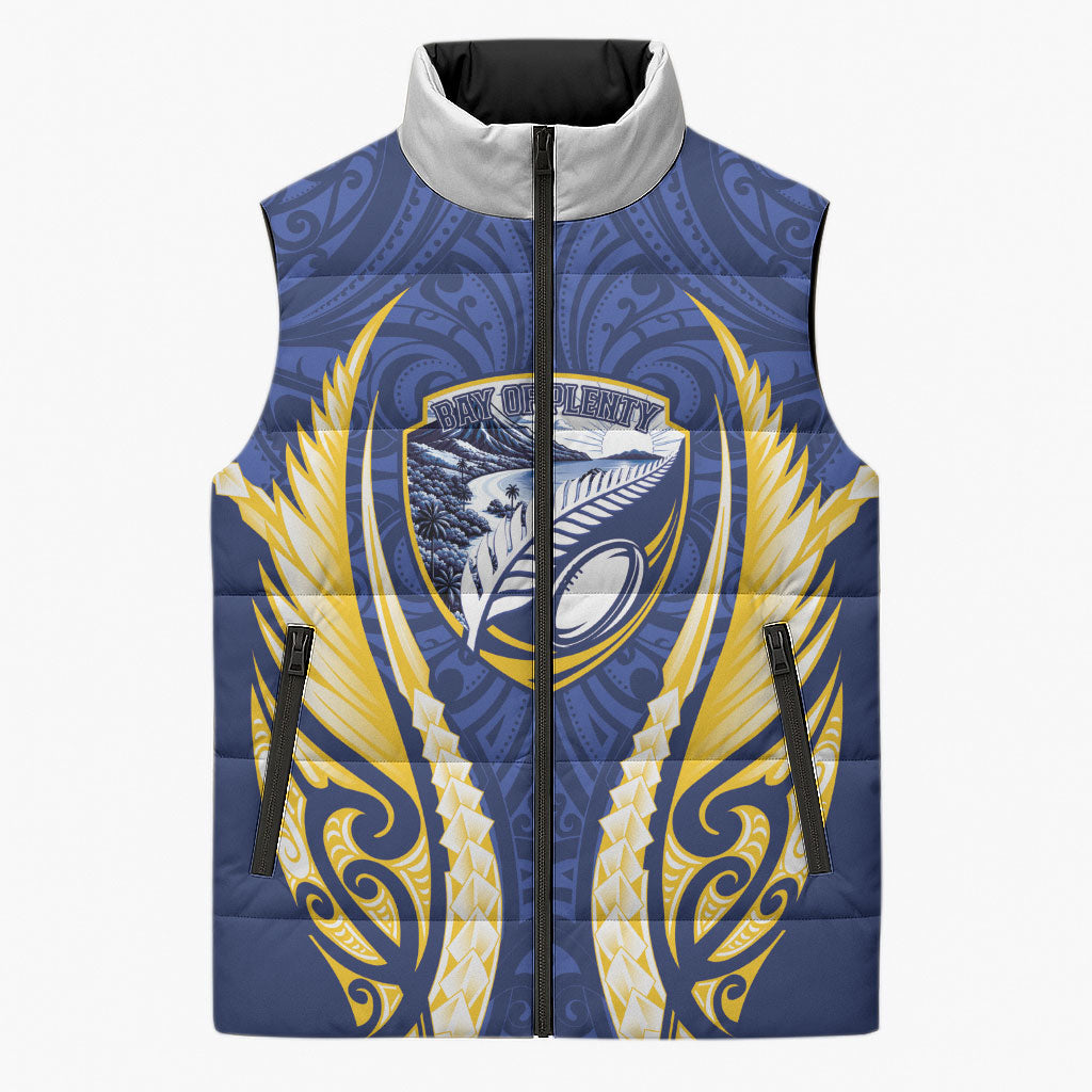 Bay of Plenty 2026 Rugby Custom Sleeveless Puffer Jacket NZ Maori Silver Fern LT14 Unisex Blue - Polynesian Pride