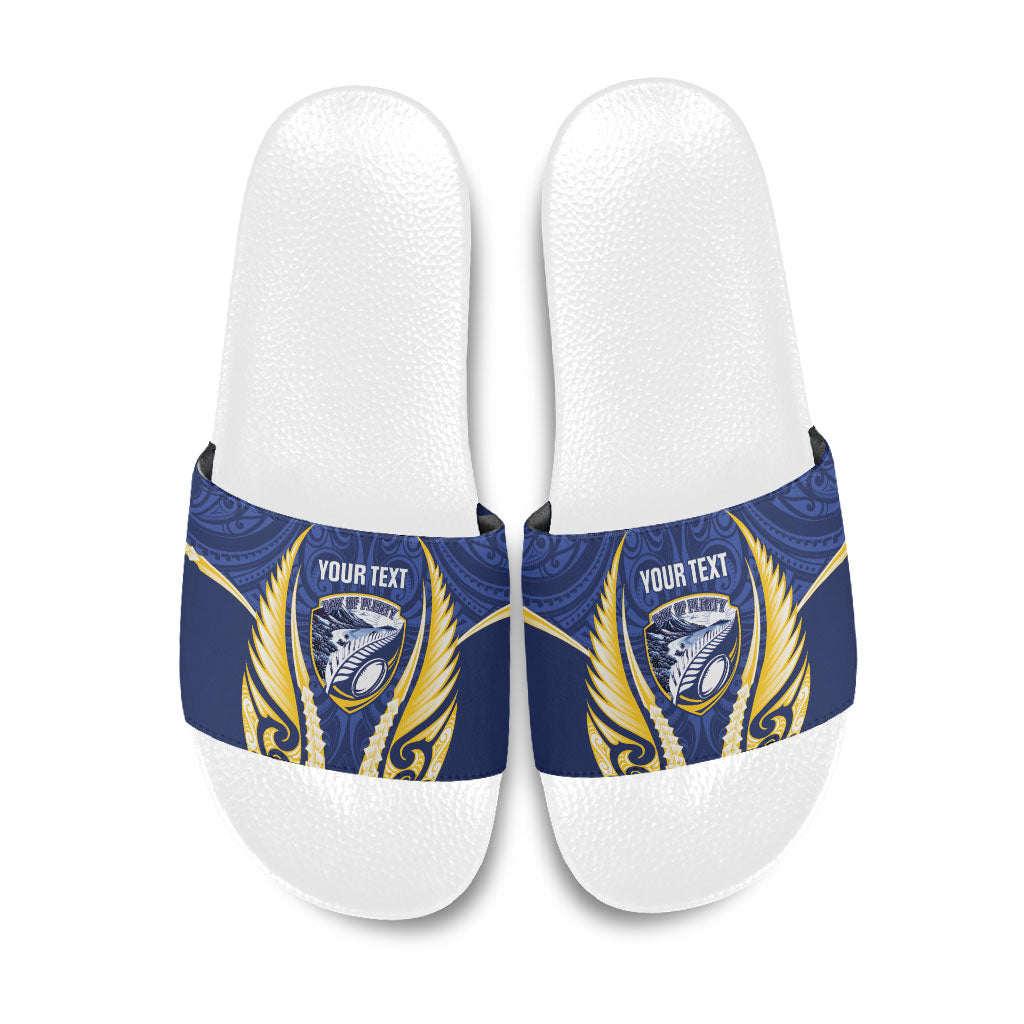 Bay of Plenty 2026 Rugby Custom Slide Sandals NZ Maori Silver Fern LT14 Blue - Polynesian Pride