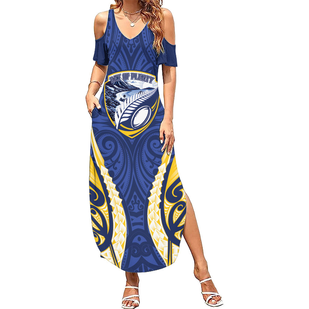 Bay of Plenty 2026 Rugby Custom Summer Maxi Dress NZ Maori Silver Fern LT14 Women Blue - Polynesian Pride