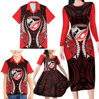 Canterbury 2026 Rugby Custom Family Matching Long Sleeve Bodycon Dress and Hawaiian Shirt NZ Maori Silver Fern LT14 - Polynesian Pride
