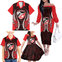 Canterbury 2026 Rugby Custom Family Matching Off The Shoulder Long Sleeve Dress and Hawaiian Shirt NZ Maori Silver Fern LT14 - Polynesian Pride