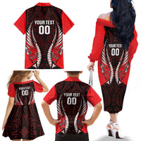 Canterbury 2026 Rugby Custom Family Matching Off The Shoulder Long Sleeve Dress and Hawaiian Shirt NZ Maori Silver Fern LT14 - Polynesian Pride