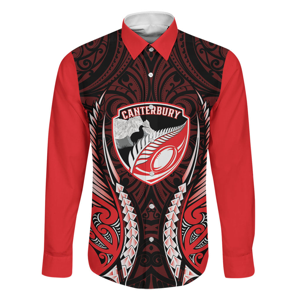 Canterbury 2026 Rugby Custom Family Matching Off The Shoulder Long Sleeve Dress and Hawaiian Shirt NZ Maori Silver Fern LT14 Dad's Shirt - Long Sleeve Red - Polynesian Pride