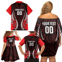 Canterbury 2026 Rugby Custom Family Matching Off Shoulder Short Dress and Hawaiian Shirt NZ Maori Silver Fern LT14 - Polynesian Pride