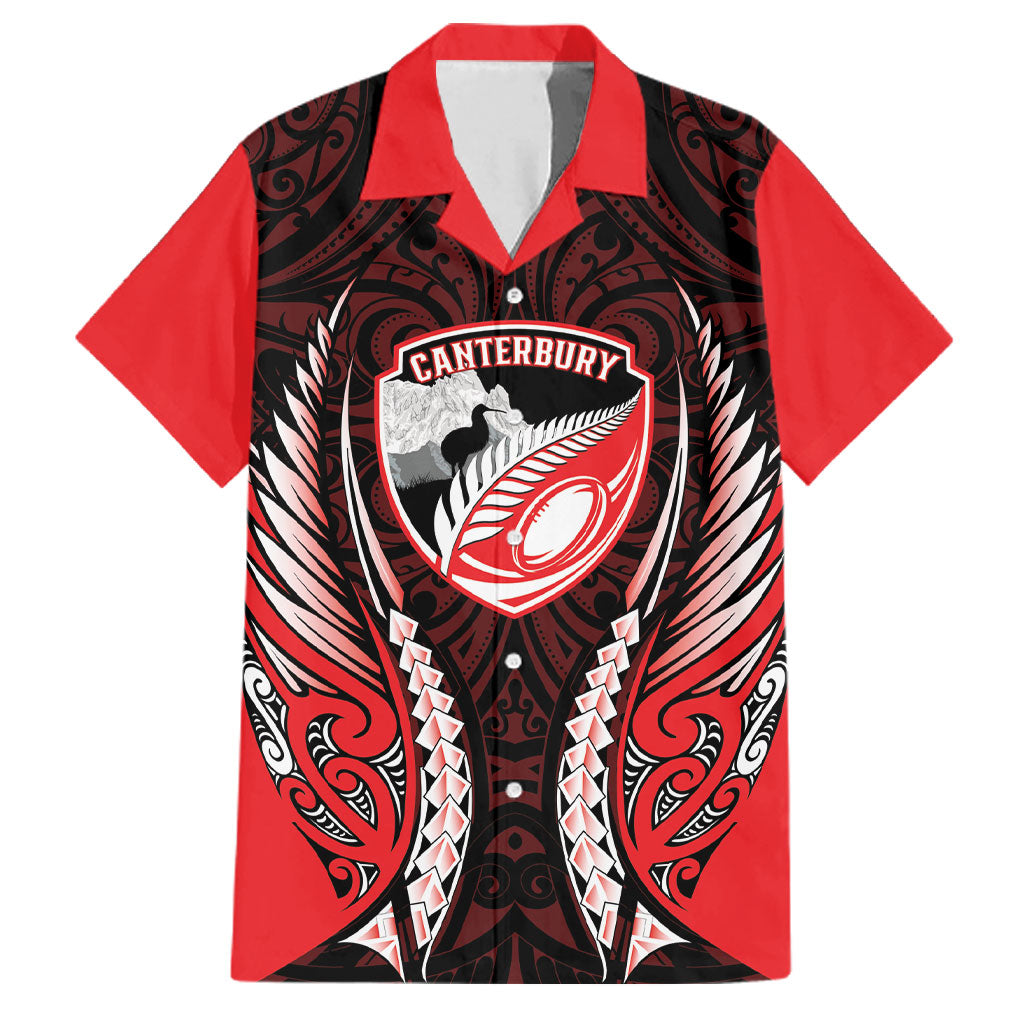 Canterbury 2026 Rugby Custom Family Matching Short Sleeve Bodycon Dress and Hawaiian Shirt NZ Maori Silver Fern LT14 Dad's Shirt - Short Sleeve Red - Polynesian Pride