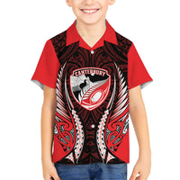 Canterbury 2026 Rugby Custom Family Matching Short Sleeve Bodycon Dress and Hawaiian Shirt NZ Maori Silver Fern LT14 Son's Shirt Red - Polynesian Pride