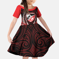 Canterbury 2026 Rugby Custom Family Matching Summer Maxi Dress and Hawaiian Shirt NZ Maori Silver Fern LT14 Daughter's Dress Red - Polynesian Pride