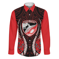 Canterbury 2026 Rugby Custom Family Matching Summer Maxi Dress and Hawaiian Shirt NZ Maori Silver Fern LT14 Dad's Shirt - Long Sleeve Red - Polynesian Pride