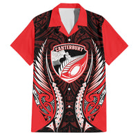 Canterbury 2026 Rugby Custom Family Matching Tank Maxi Dress and Hawaiian Shirt NZ Maori Silver Fern LT14 Dad's Shirt - Short Sleeve Red - Polynesian Pride