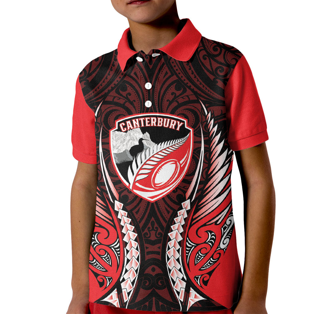 Canterbury 2026 Rugby Custom Kid Polo Shirt NZ Maori Silver Fern LT14 Kid Red - Polynesian Pride
