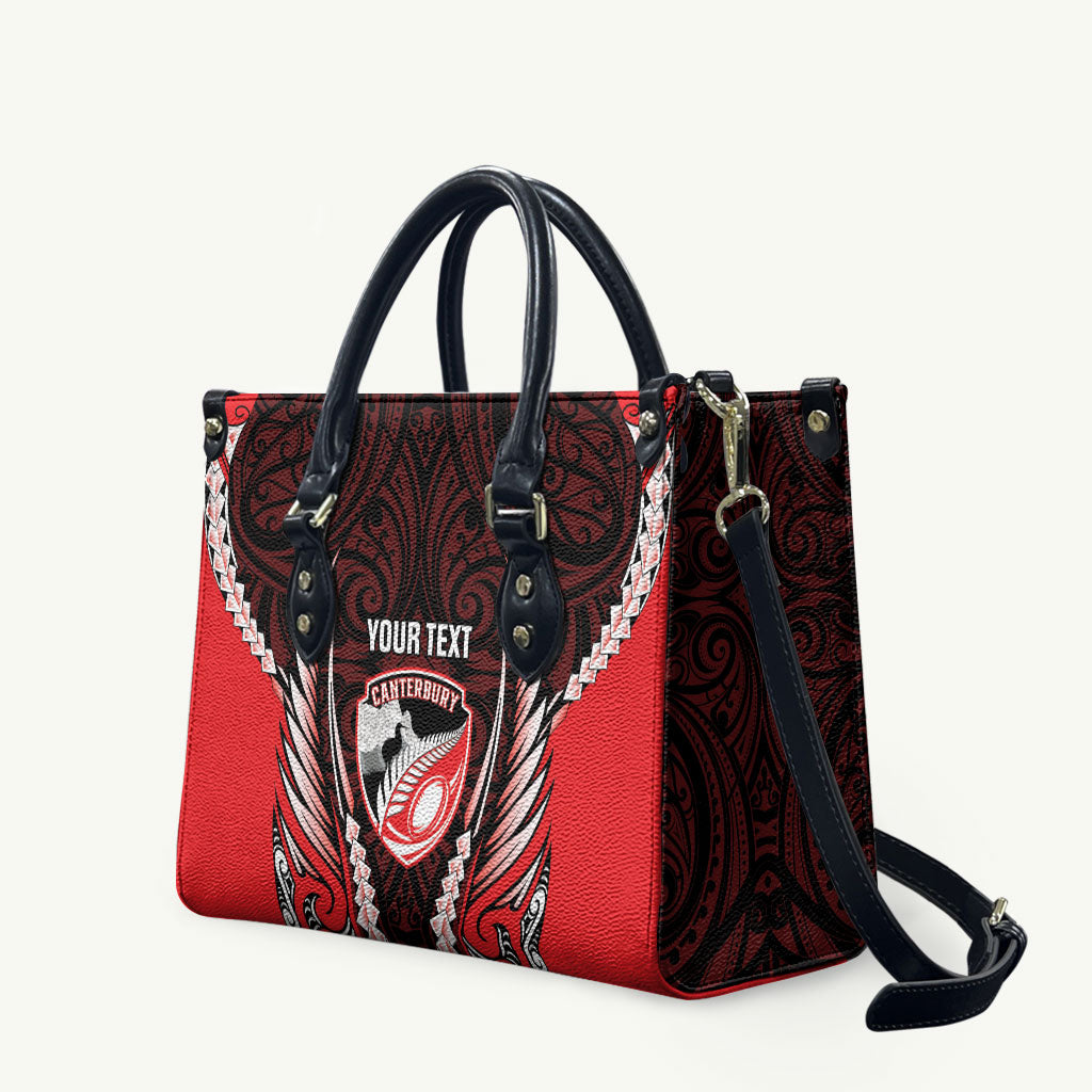Canterbury 2026 Rugby Custom Leather Bag NZ Maori Silver Fern LT14 Red - Polynesian Pride
