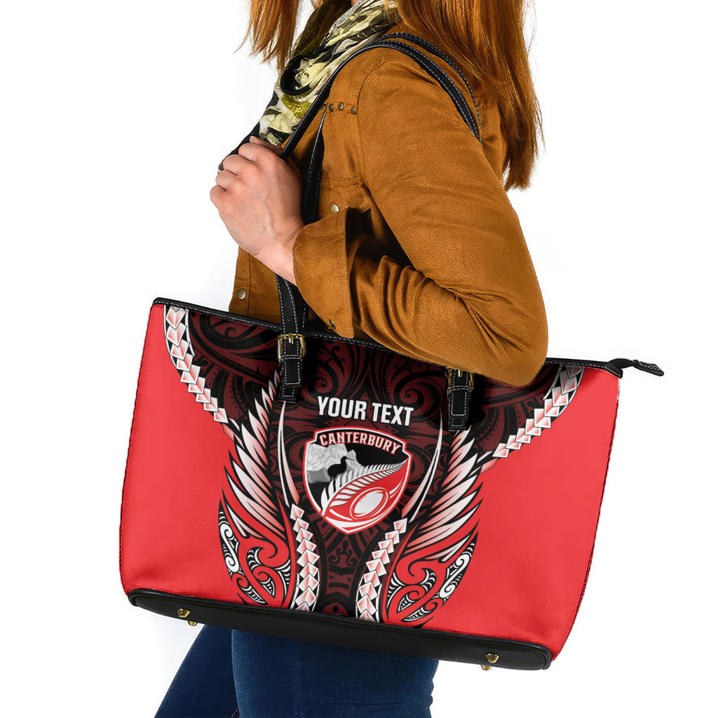 Canterbury 2026 Rugby Custom Leather Tote Bag NZ Maori Silver Fern LT14 Red - Polynesian Pride