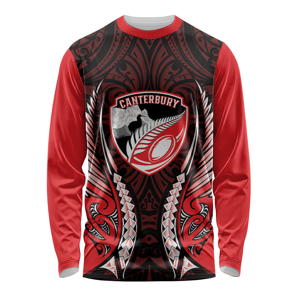 Canterbury 2026 Rugby Custom Long Sleeve Shirt NZ Maori Silver Fern LT14 Unisex Red - Polynesian Pride