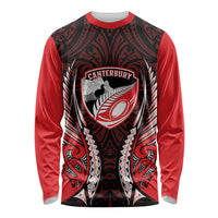 Canterbury 2026 Rugby Custom Long Sleeve Shirt NZ Maori Silver Fern LT14 Unisex Red - Polynesian Pride