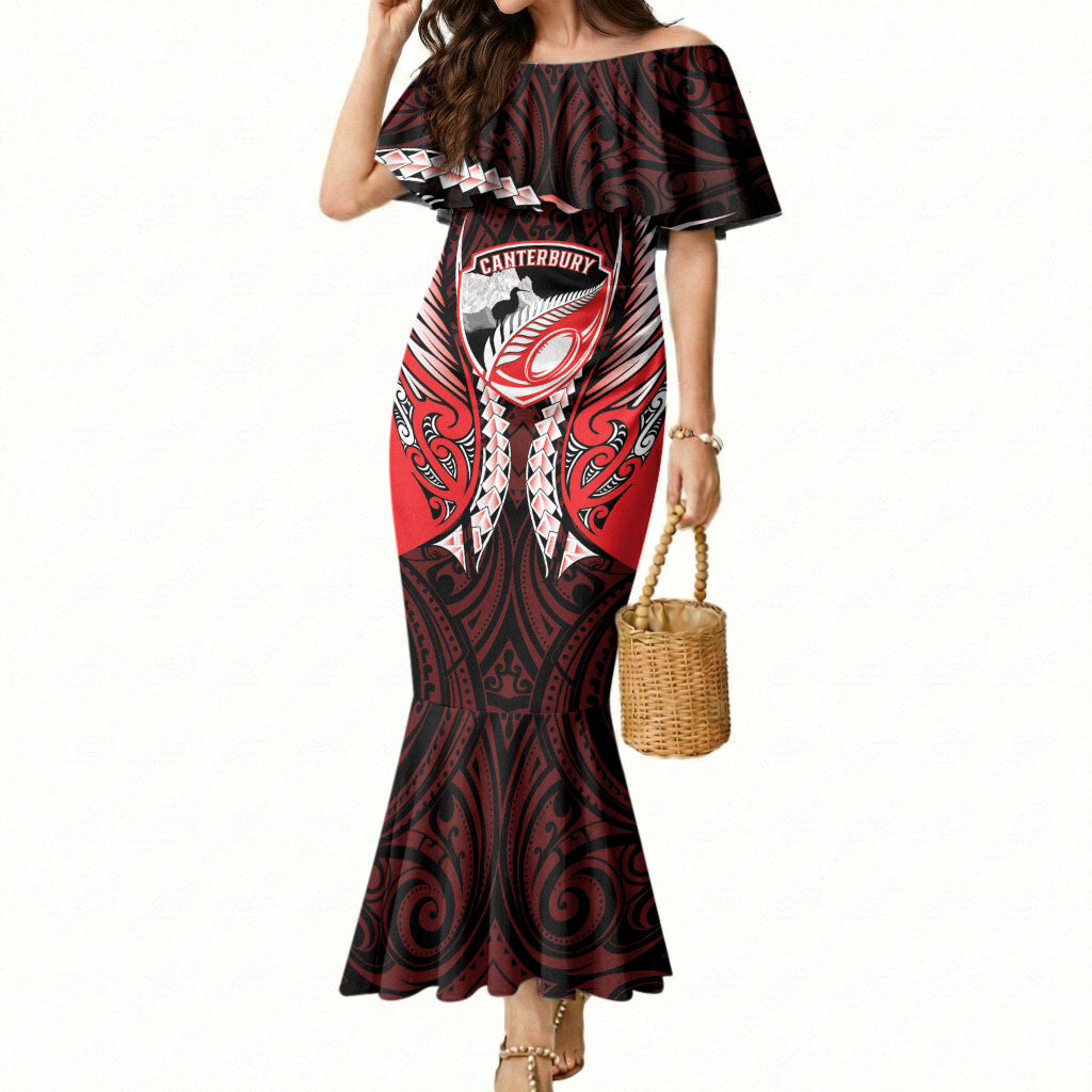 Canterbury 2026 Rugby Custom Mermaid Dress NZ Maori Silver Fern LT14 Women Red - Polynesian Pride