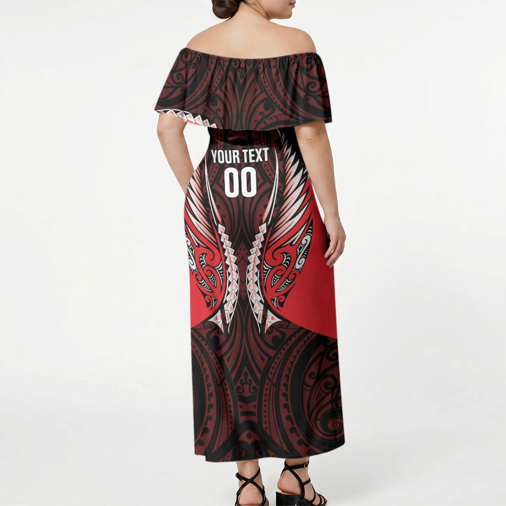 Canterbury 2026 Rugby Custom Off Shoulder Maxi Dress NZ Maori Silver Fern LT14 - Polynesian Pride