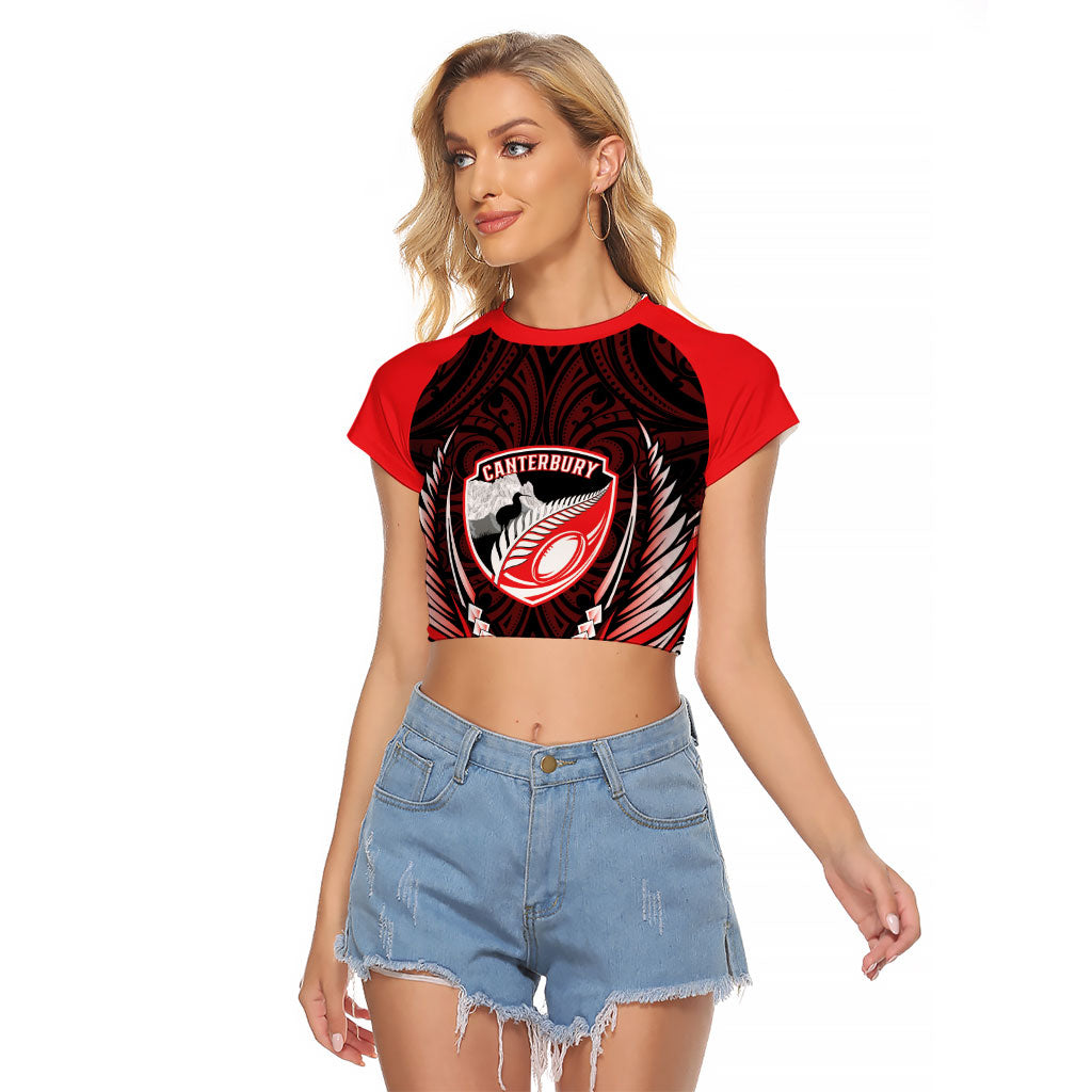 Canterbury 2026 Rugby Custom Raglan Cropped T Shirt NZ Maori Silver Fern LT14 Female Red - Polynesian Pride