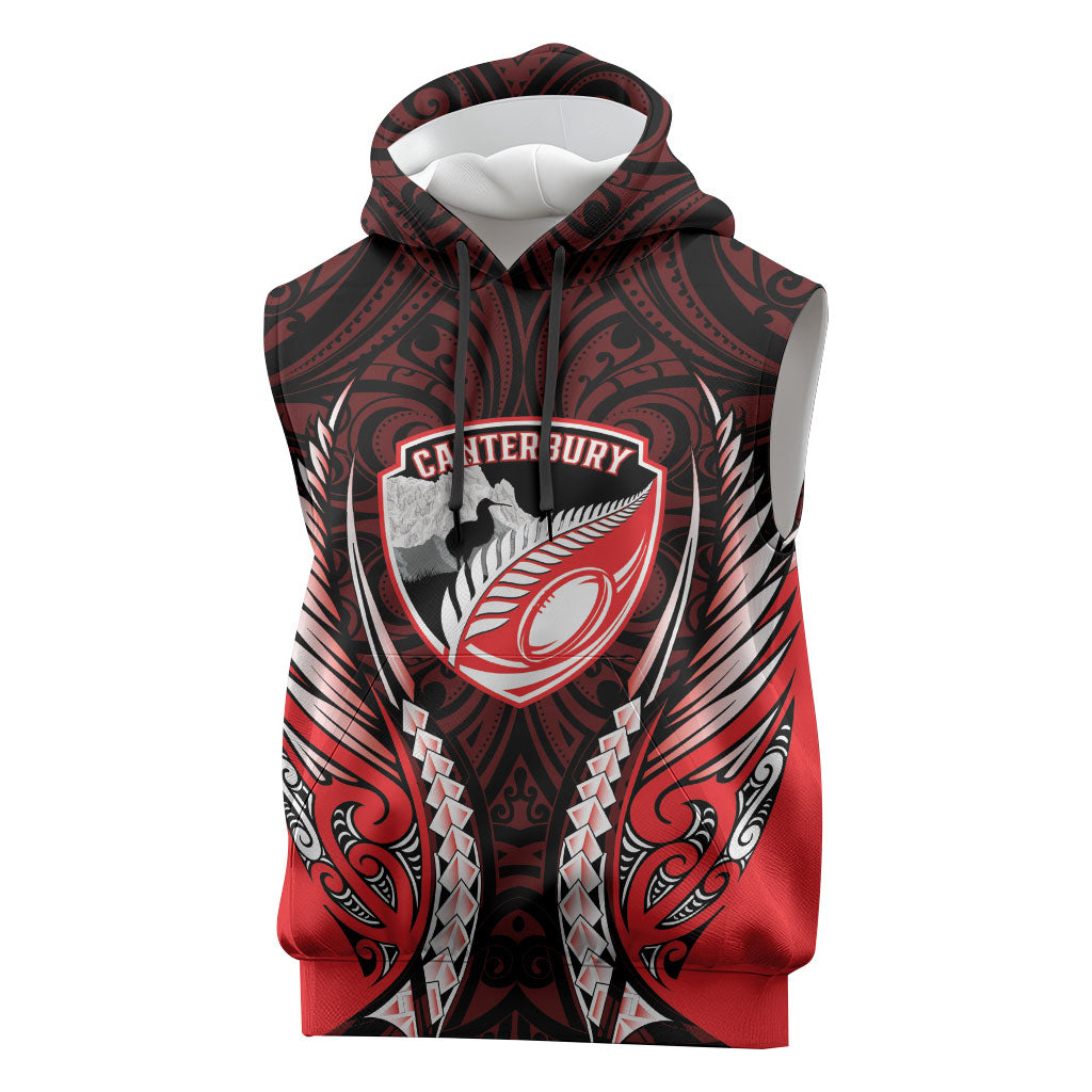 Canterbury 2026 Rugby Custom Sleeveless Hoodie NZ Maori Silver Fern LT14 Red - Polynesian Pride