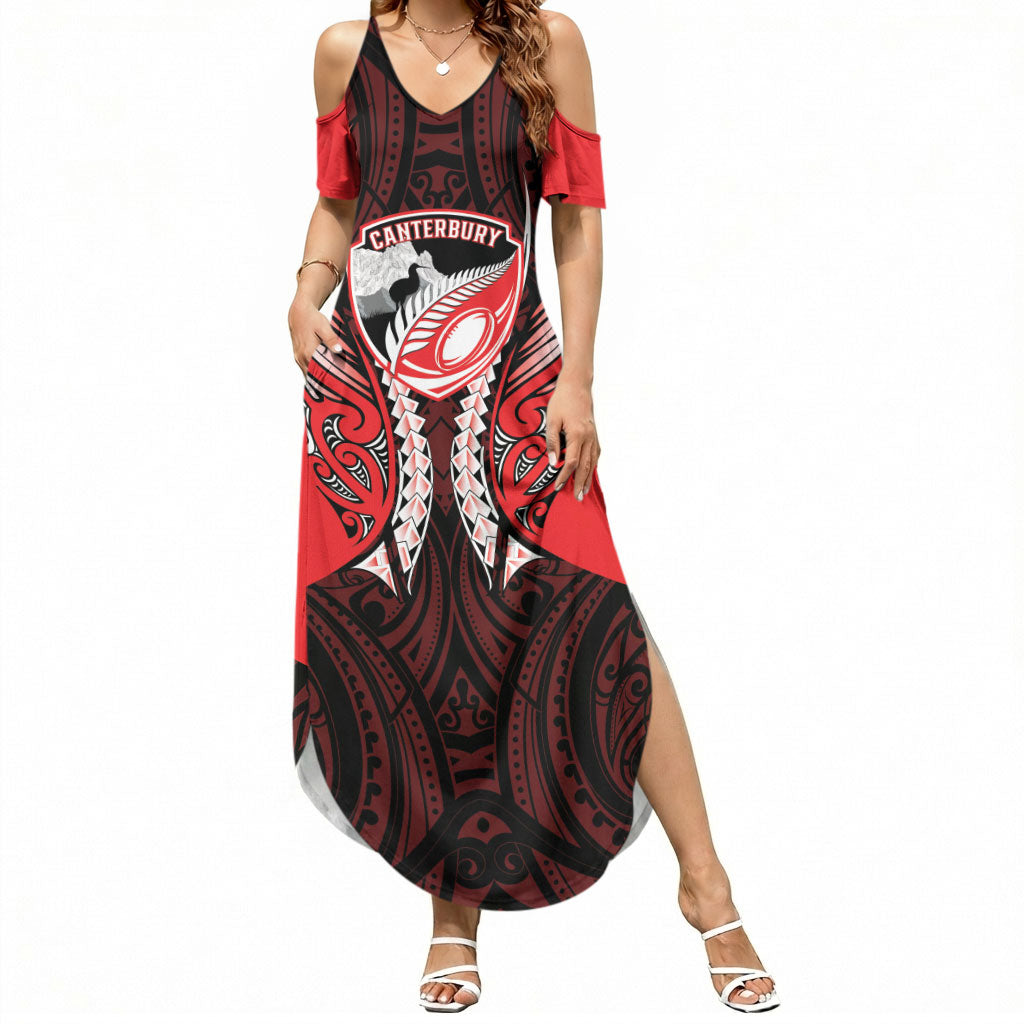 Canterbury 2026 Rugby Custom Summer Maxi Dress NZ Maori Silver Fern LT14 Women Red - Polynesian Pride