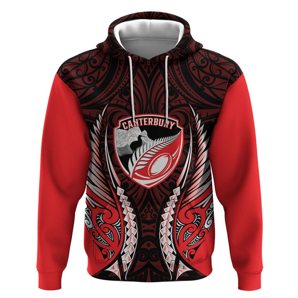 Canterbury 2026 Rugby Custom Zip Hoodie NZ Maori Silver Fern LT14 Pullover Hoodie Red - Polynesian Pride