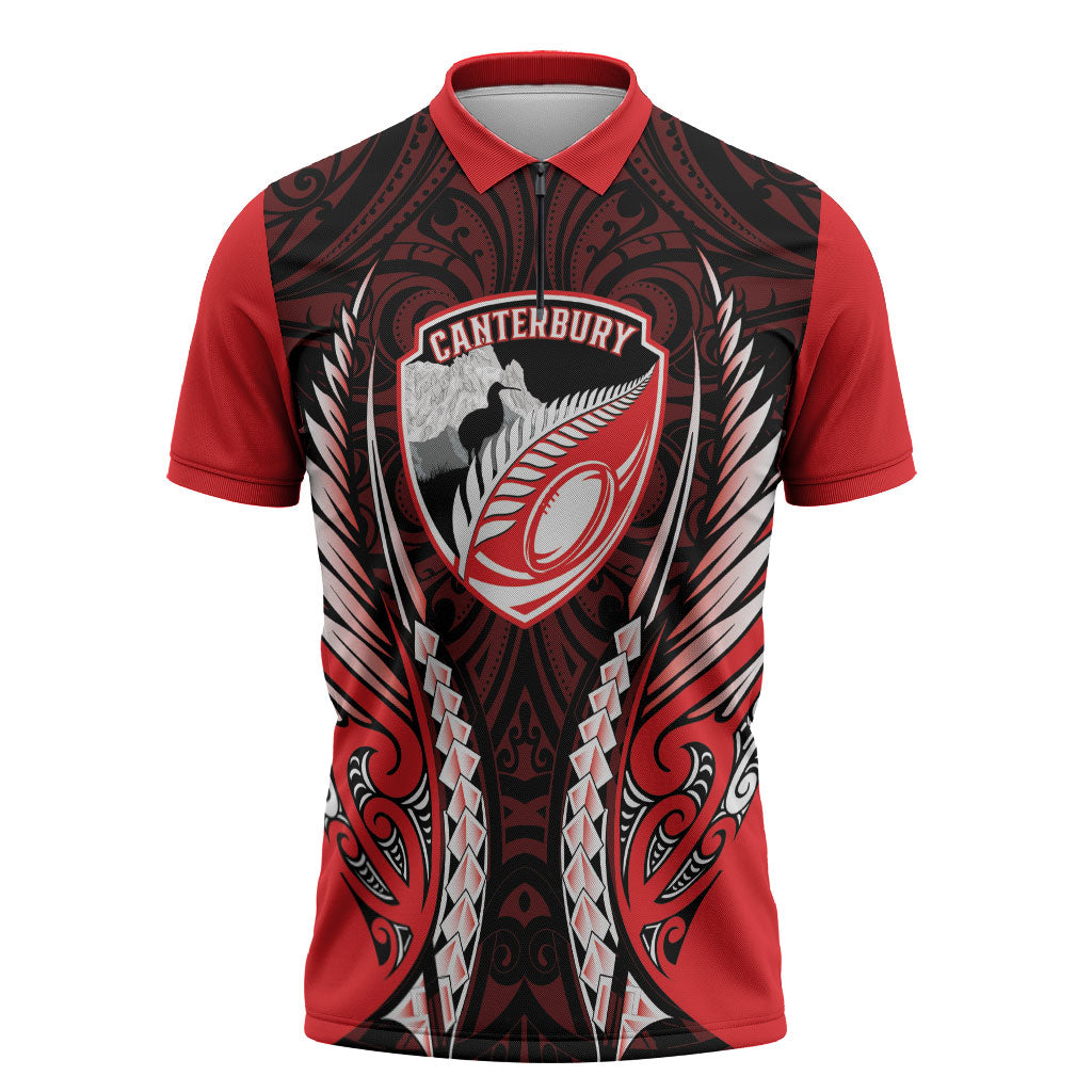 Canterbury 2026 Rugby Custom Zipper Polo Shirt NZ Maori Silver Fern LT14 Red - Polynesian Pride