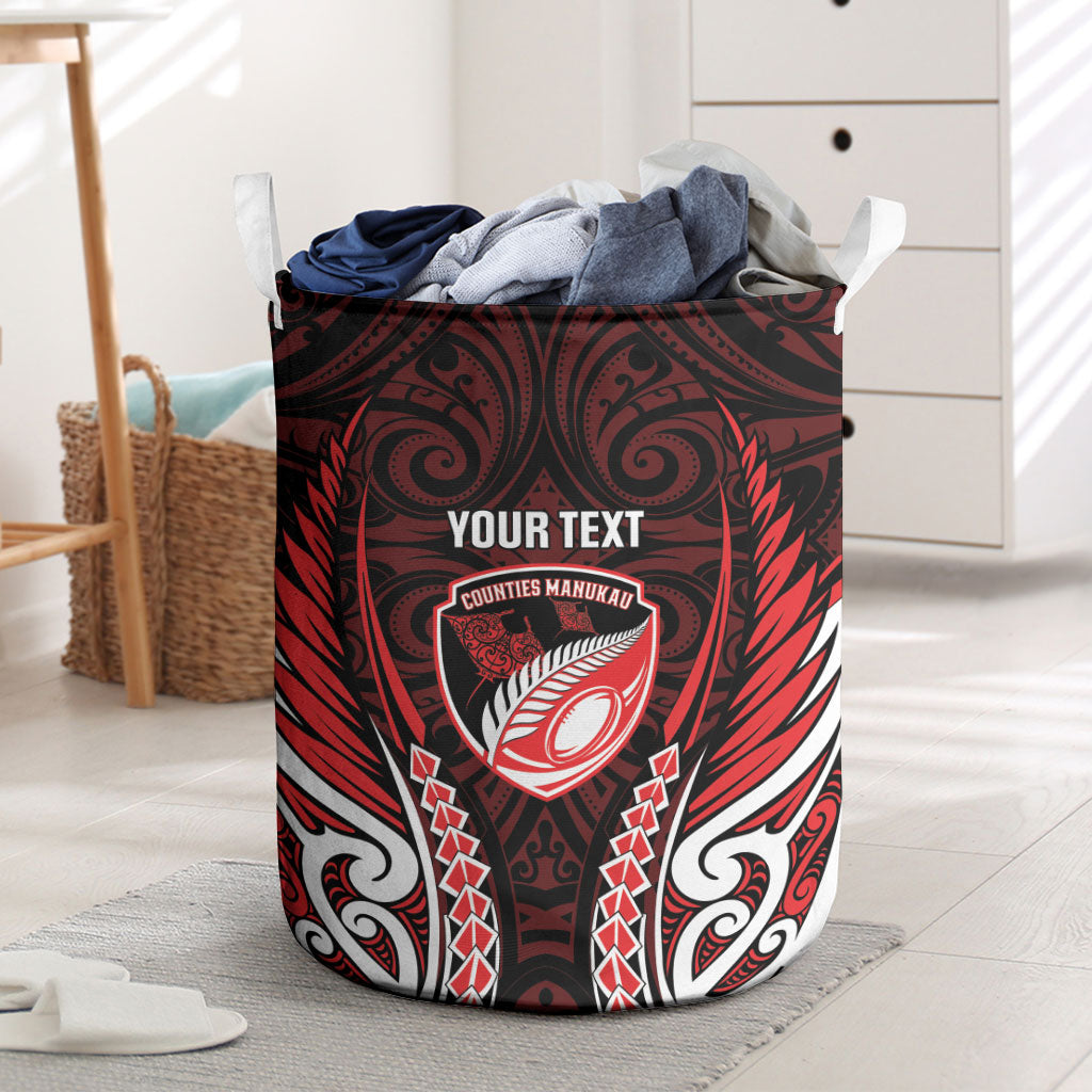 Counties Manukau 2026 Rugby Custom Laundry Basket NZ Maori Silver Fern LT14 Red - Polynesian Pride