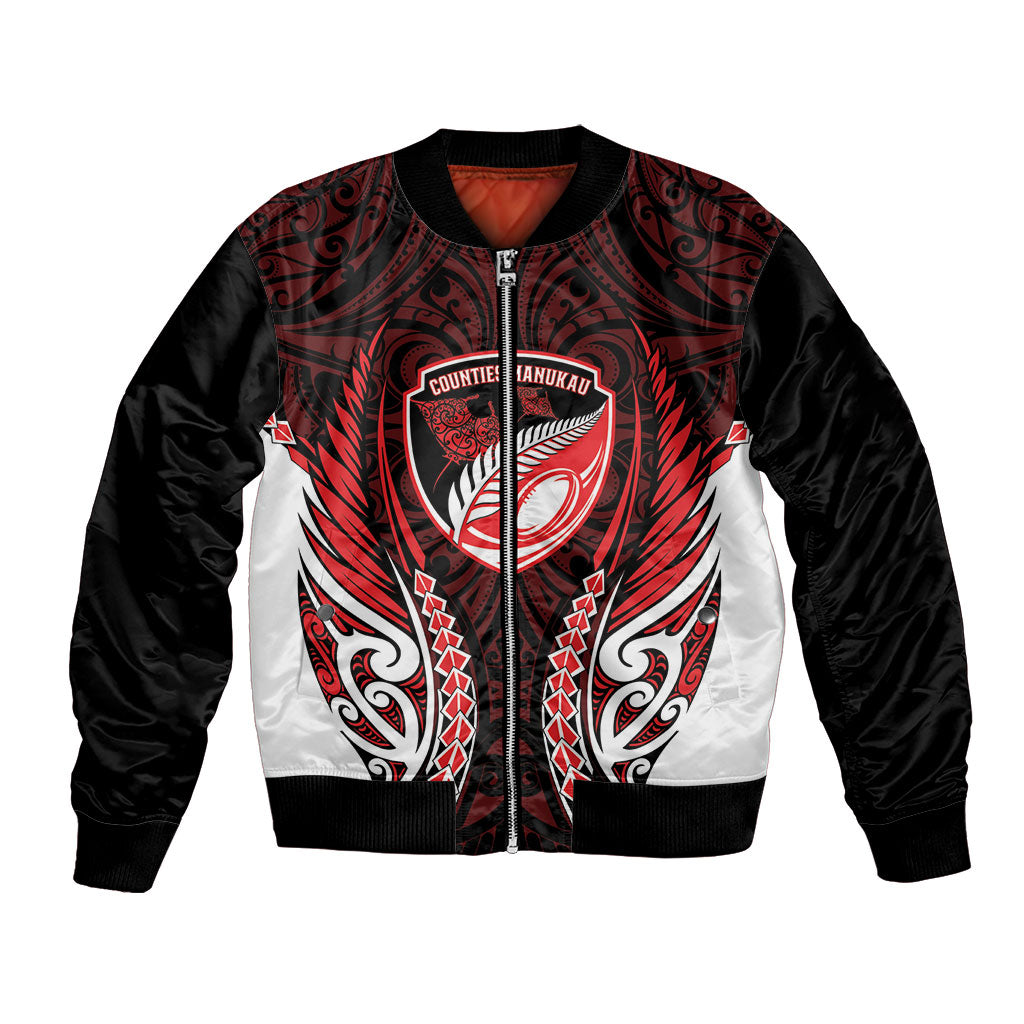 Counties Manukau 2026 Rugby Custom Bomber Jacket NZ Maori Silver Fern LT14 Unisex Red - Polynesian Pride