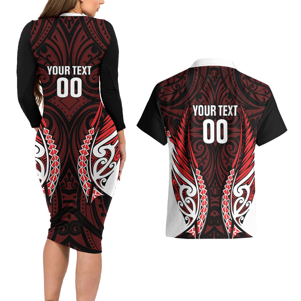 Counties Manukau 2026 Rugby Custom Couples Matching Long Sleeve Bodycon Dress and Hawaiian Shirt NZ Maori Silver Fern LT14 - Polynesian Pride